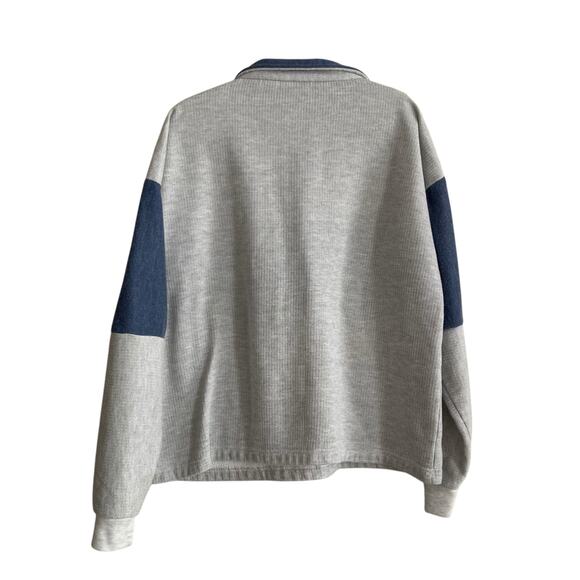 Retro Gray Blue Lake Tahoe California Sporty Preppy Quarter Zip Jacket Sz Large - Picture 2 of 16